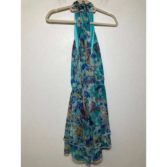 Ya Los Angeles Green Water Color Print Knee Length Halter Dress Sz S - Picture 2 of 2